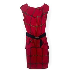 karen millen red peplum dress KAREN MILLEN Peplum One Shoulder Red Ruffled Cocktail Formal Dress UK6 US2 EU34